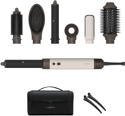 Carmen CAS1470C - Airstyler - Multistyler - Föhnborstel & krulborstel - Krultang 7 in 1 - Hairwrap - Haarstyler - 110.000 rpm motor - Coanda effect - Beige