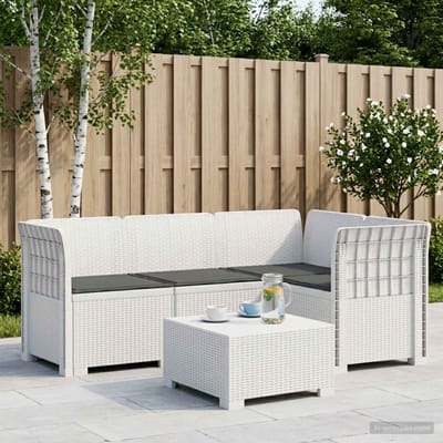 vidaXL - 4-Persoons - Tuin - Sofa - met - Kussens - Rattan - Look - PP - Wit