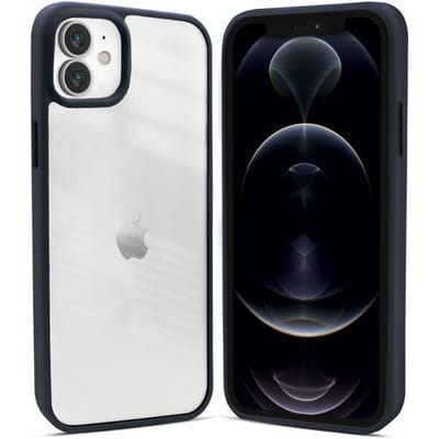 Coverzs telefoonhoesje geschikt voor Apple iPhone 12 / 12 Pro hoesje - doorzichtig acryl telefoonhoesje met gekleurde silicone rand - optimale bescherming - donkerblauw