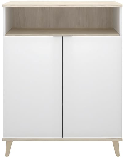 Vente-unique Keukenbuffet WAJDI - 2 deuren en 1 nis - Wit en eiken