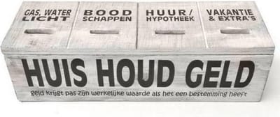 Houten Huishoudgeld Box 29cm - Kleur Antique White