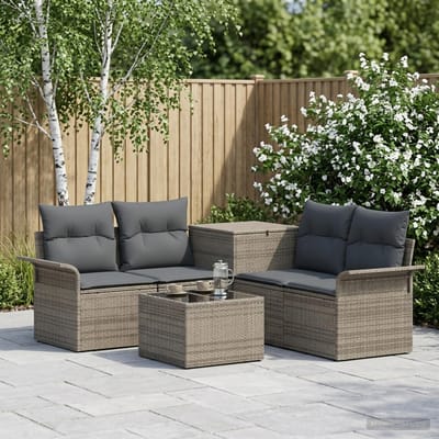 vidaXL - Bankstel - 6 - st - 4-zits - Grijs - en - Donkergrijs - Poly - Rattan - en - Staal