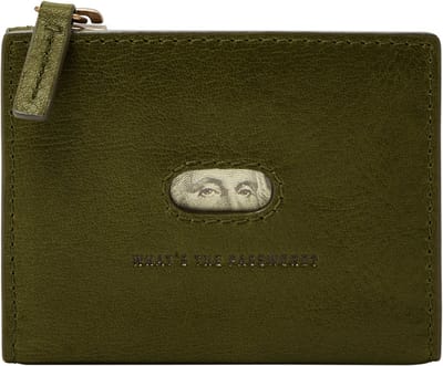 FOSSIL Leren Portemonnee Andrew Magnetic Zip Card Case Canteen Groene