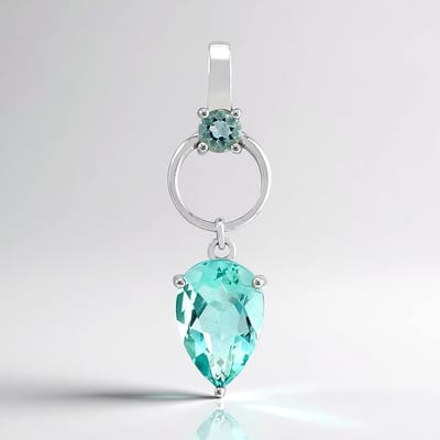 Cavill - Zilveren Hanger met 3,17 ct Braldu Fluoriet Peervorm en Rond Geslepen 925 Sterling Zilver Palladium - Handgemaakt - Uniek Sieraad