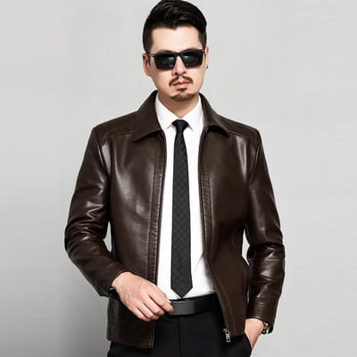 Lente, Herfst en Winter Nieuwe Dunne Echt Lederen Herenjas Herenkleding Fleece Gevoerde Jas Knappe Top 4XL black
