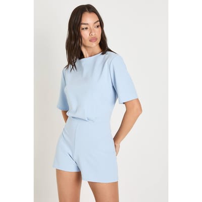 boohoo Dames Jersey Crepe Playsuit Met Korte Mouwen | Pastelblauw | Maat: 36