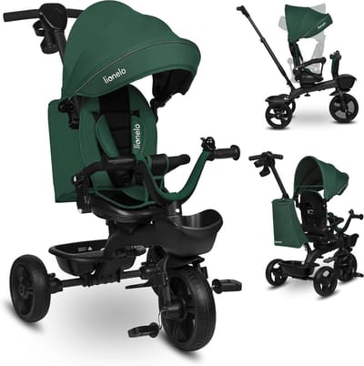 2-in-1 Loopfiets en Driewieler voor Kinderen 1,5 tot 5 Jaar met Duwstang en Zonnekap