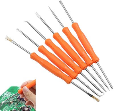 Dubbelzijdig soldeer gereedschap set met 6 desoldeer tools voor PCB reparatie, inclusief borstel, schraper, vork, haak en priem voor optimale soldeerprestaties