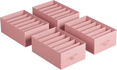 Famanu – Opvouwbare garderobe-organizer set (4 stuks) – Lade-opbergdozen met 6 vakken – Voor broeken en kleding – Pastelroze