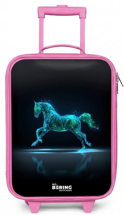 NoBoringSuitcases.com® - Kinderkoffer roze - Kindertrolley meisje - Futuristisch galopperend paard - Koffer kind lichtgewicht - Reiskoffer trolley voor kinderen - Koffertje met lichtgevende wieltjes - Rolkoffer