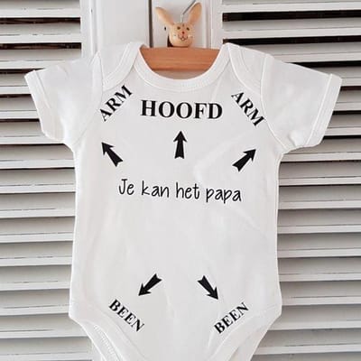 Baby rompertje korte mouw met leuke grappige tekst: Hoofd Arm Been pijlen je kan het papa 74-80 jongen meisje unisex