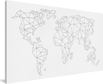 Grote wanddecoratie - Wereldkaart van lijnen canvas - 200x100 cm - XXL decoratie