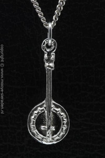 Zilveren Banjo middel ketting hanger