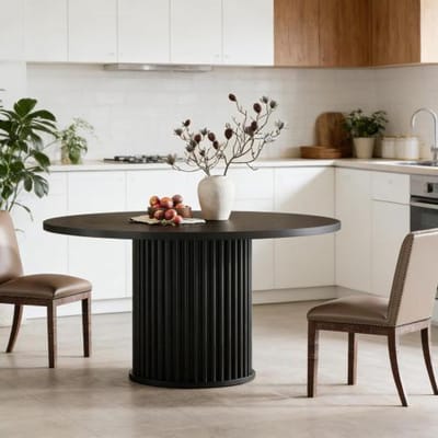REDOM - Ronde Eettafel - Vleugelvormige Basis - Modern - Keuken Of Vergaderruimte - MDF En Metaal - Zwart