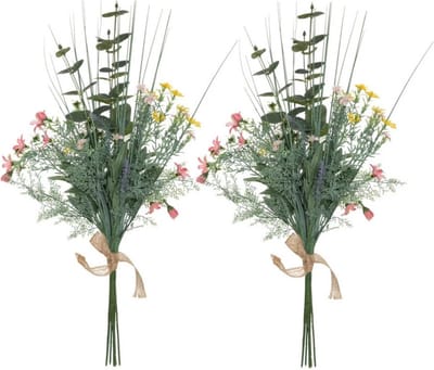 Atmosphera Kunstbloemen boeket Eucalyptus - 2x - 66 cm - Wilde bloemen - groen en kleur