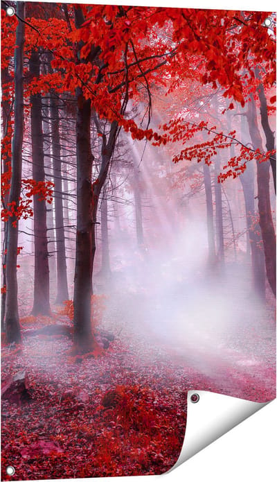 Gards Tuinposter Rood Bos met Bomen - 60x90 cm - Tuindoek - Tuindecoratie - Wanddecoratie buiten - Tuinschilderij