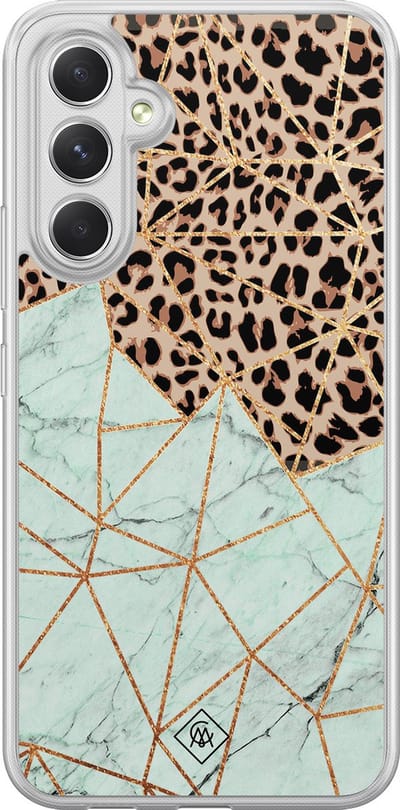 Casimoda® hoesje - Geschikt voor Samsung Galaxy A54 - Luipaard Marmer Mint - 2-in-1 case - Schokbestendig - Luipaardprint - Verhoogde randen - Mint, Transparant