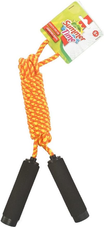 Springtouw geel/oranje 390 cm met foam handvatten - Buitenspeelgoed - Sportief speelgoed voor kinderen en volwassenen