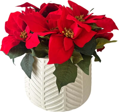 HEM Kunst Kerstster plant Rood - Poinsettia in oranje pot 30 cm - Kerstplant - Kerstsfeer - Kunstplant Kerst Rood - Net echte Kunstplant - Groene Kunstplanten - Nep planten voor binnen - Kamer Decoratie - Nepplanten Kunst plant