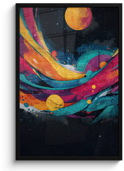 Poster in lijst - Fotolijst 60x90 cm - Posters - Banen - Golven - Kleurrijk - Abstract - Posterlijst zwart - Decoratie - Wanddecoratie woonkamer - Muurdecoratie slaapkamer