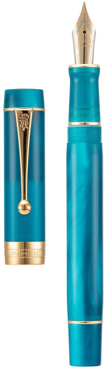 Dailygoods - Jinhao Classic Vulpen Pauw Blauw Celluloid, Extra Fijne Penpunt met Conveter en Pen Case Set
