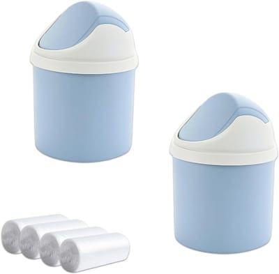 2 Stuks Mini Tafel Prullenbak met Deksel en Wielen, Compact Afvalbak voor Bureau en Auto