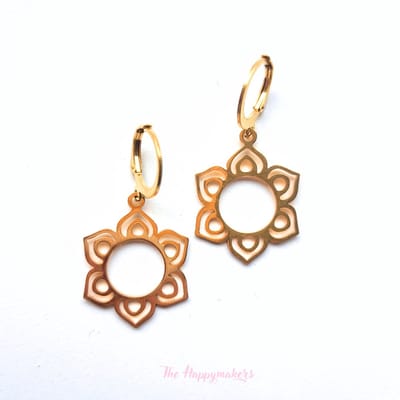 Oorbellen stainless steel ''round flower'' waterproof sieraden, roestvrijstaal, bohemian, goud