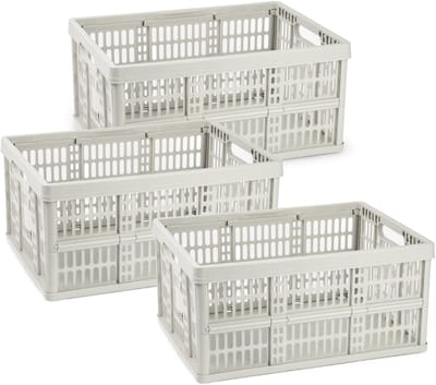 Plasticforte Opvouwbare krat - 3x - beige - 48 x 35 x 24 cm - boodschappen - 32 liter - kunststof