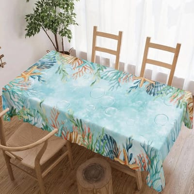 Onderwater Oceaan Thema Rechthoekige Tafelkleed voor Tafeldecoratie Vakantie Waterdicht Herbruikbaar Tafelkleed voor Tafels Keuken Eetkamer 140x140cm
