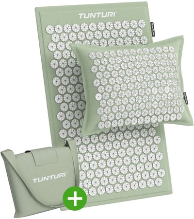 Tunturi Eco Spijkermat Met Kussen - Acupressuur - Meditatie Mat - Acupunctuur Set - Massage en Ontspanning - 68x42x2 cm - Mint