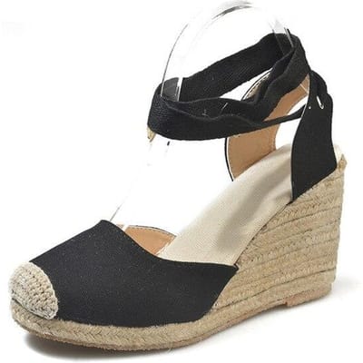 Dames Espadrille Sandalen met Enkelbandje Comfortabele Slippers Dames Dames Casual Schoenen Ademende Linnen Hennep Canvas Pumps 37 zwart