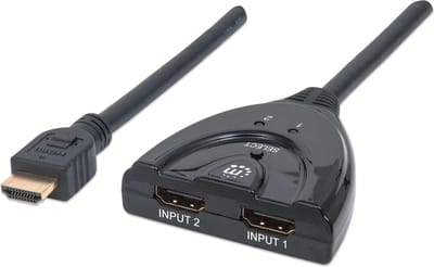 Manhattan 207416 HDMI-switch – 2 poorten – LED-weergave – 3D-weergave mogelijk – Vergulde connectoren – 1080 Pixel