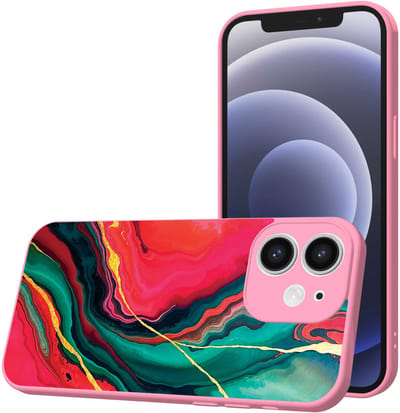 Smartphonica Telefoonhoesje Geschikt voor iPhone 12 met Rood Groen Marmer opdruk - TPU Back Cover Case Red Green Marble Design - Roze geschikt voor iPhone 12