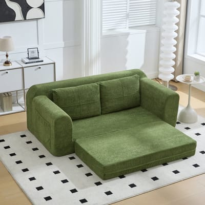 MODENUIT Slaapbank 179 x 95 x 79 cm - 2-in-1 Uitklapbaar Als Vloerbed - Voor Woonkamer En Studio - Stof - Legergroen