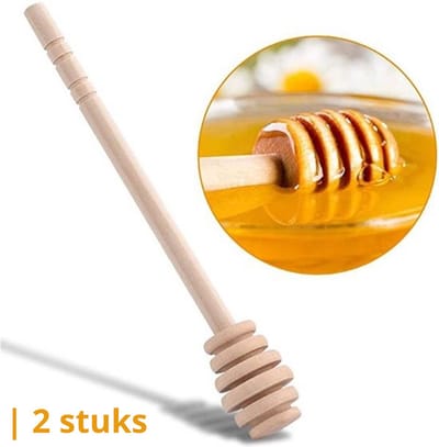 Knaak Houten Honing Lepel set - 2 stuks - Minimalistische Honingdraaier - Honeydipper