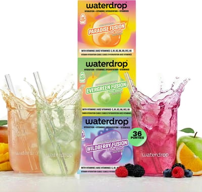waterdrop® Fruit Fusion collectie- Drink Poeder – 36 Water Cubes voor Drinken – Multi Vitamine met Vitamine C – Suikervrij Water Smaak, Lage Calorieën & Vegan – Perfect voor Water Drinken Dagelijks
