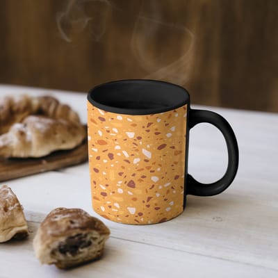 Magische Mok - Foto op Warmte Mokken - Koffiemok - Terrazzo - Patroon - Okergeel - Magic Mok - Beker - 350 ML - Theemok