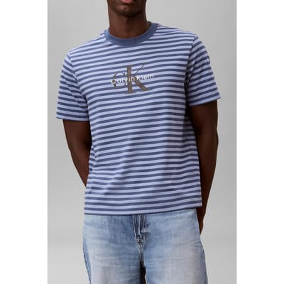 Calvin Klein Short Sleeve 20s Stripe Jersey Tee Dark Denim Taglia: S | T-shirt stampate Outlet | Uomo | Blu