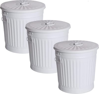JGS® - Set van 3 Retro Design Vuilnisbakken met Deksel Klassiek Wit Grote Capaciteit -