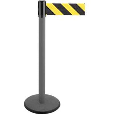 Afzetpaal met trekband GLA 29, antraciet, band zwart/geel
