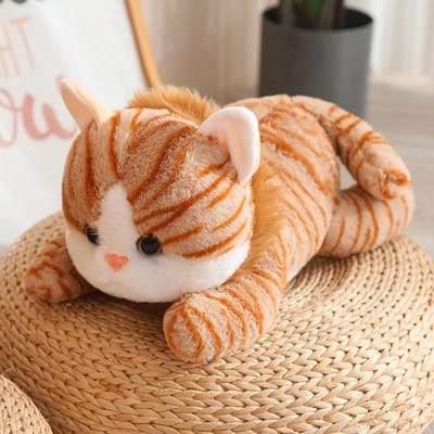 Realistische Liggende Kat Pluche Speelgoed Oranje Grijs Knuffeldier met Vis Brood Zachte Decoratie Cadeau voor Kinderen 30cm