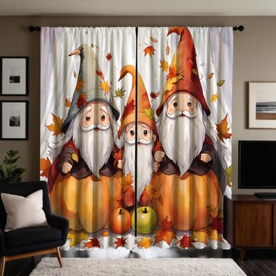 2 pièces HD Noël Trois Nains rideaux décoratifs Système orange rideaux imprimés numériquement Style décoration de maison Décoré liv W52H63inchW132H160cm white