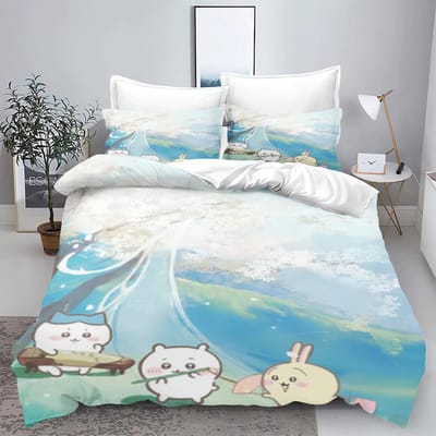 Chiikawa Beddengoedset Dekbedovertrek 3-delige set 1 Dekbedovertrek Universeel, Geschikt voor kinderen en volwassenen Overtrekken Eenpersoons Maat Sets EU Double 200x200cm