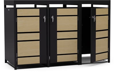 Blumfeldt Stijlvolle 3-voudige containerbox voor 60/120/240 L containers, Top- & frontopening, inclusief slot & sleutel - praktisch & elegant design voor buiten