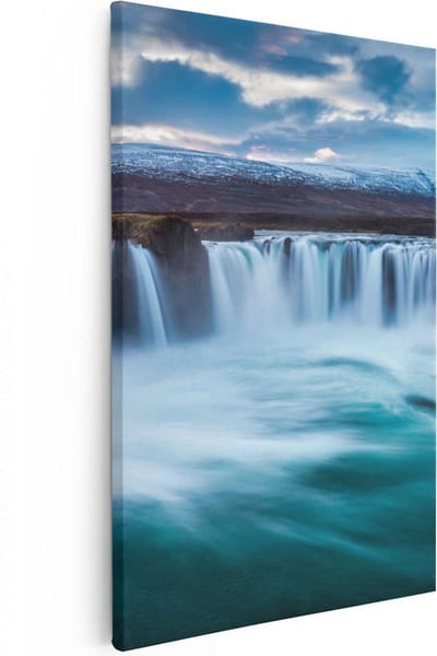 Artaza Canvas Schilderij Landschap IJsland - 20x30 cm - Klein - Wanddecoratie Waterval - Muurdecoratie Bergen - Schilderijen Op Canvas Natuur