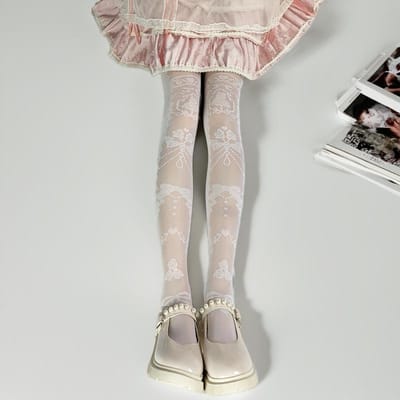 Bas Lolita “Amour Floral Papillon” Mignons Japonais Doux Nœud Bas Genou Pour Femmes Été Inspiré du Ballet One Size gray