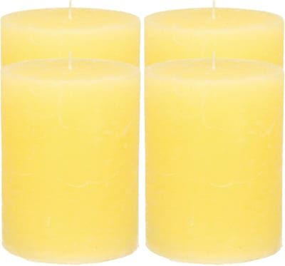 Atmosphera Stompkaars/cilinderkaars - 4x - geel - 7 x 9 cm - middel rustiek model