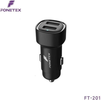 FoneTex Dual USB-A 12W - USB-A Autolader - 12/24 V - Compact - 12W - 2x USB-A Auto Oplader - Geschikt Voor Telefoons - Geschikt Voor Tablets - Universeel - Zwart