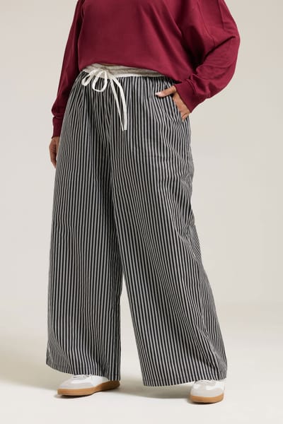 Yours Zwarte Gestreepte Wijde Broek Size 42