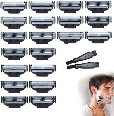 Dailygoods- Scheermesjes Drie-laags - 20 Stuk - Vervangingsmesjes - Professioneel Scheren - Inclusief 2 Borstels - Wasbaar en Gemakkelijk Schoon te Maken - Scheermessen